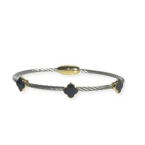 Stylish Silver Bracelet with Black and Gold Accents Noellery
